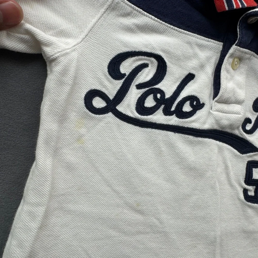 Polo Ralph Lauren Boys 4 Navy White Colorblock Striped Collar Polo Shirt 55 3